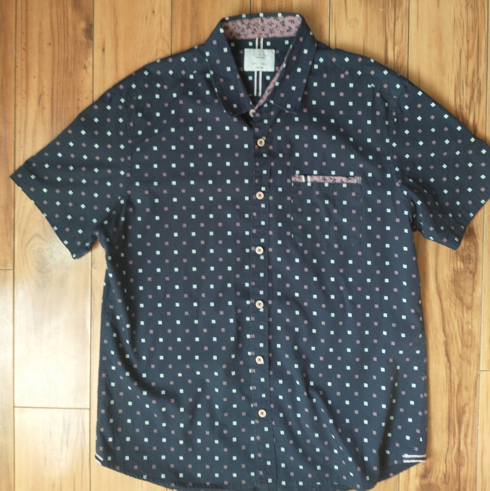 Level Ten -Men's Navy Blue Patterned Shirt Size Large